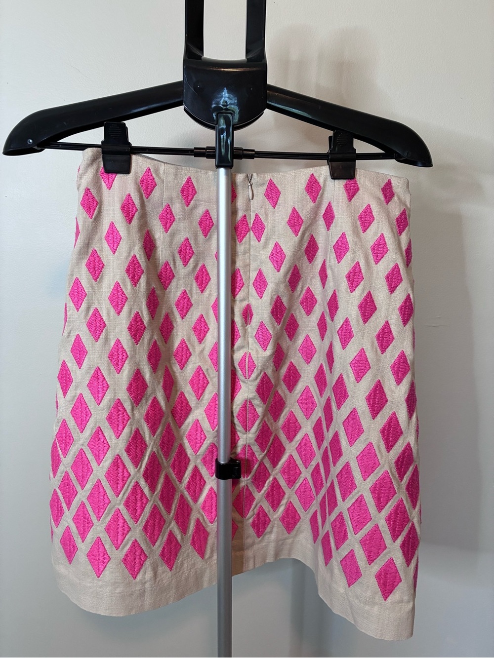 Boden Pink Embroidered Diamond Skirt Linen Look Cotton Size US 10 UK 14 - Picture 2 of 9